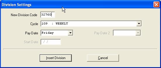 Then click Insert Division to save to the grid and database.