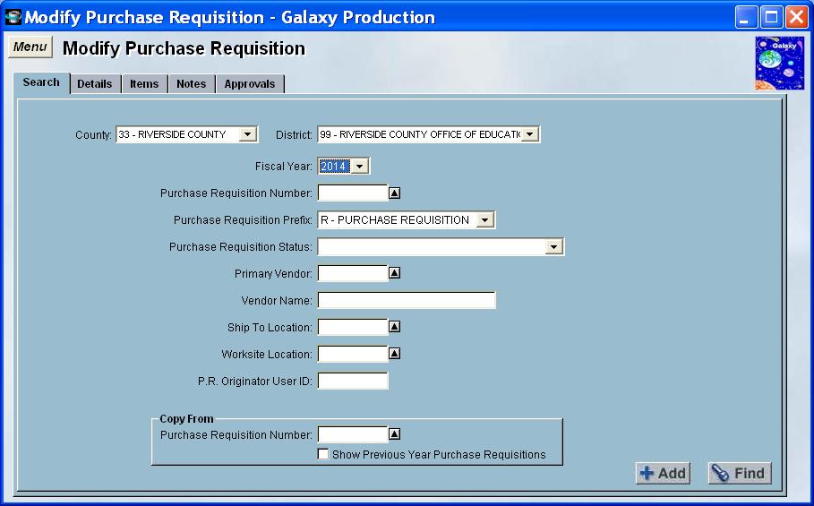 Creating a Multi-Year Requisition for a Multi-Year Contract Galaxy will allow the creation of multi-year purchase requisitions for contracts.