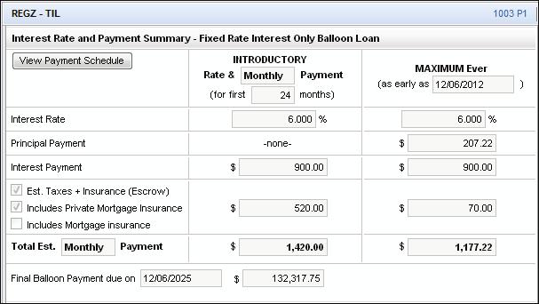 Loan Description: Fixed Rate, Balloon Payment, Interest Only Period Less Than Balloon Term For Fixed Rate 