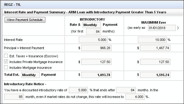 adjustable rate mortgage (ARM) (field ID 608) with an introductory rate