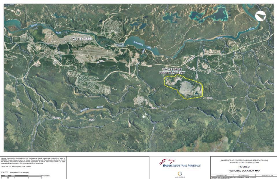 Whitehorse Copper Tailings Reprocessing and Reclamation Project Location Figure 4: Project Location 1 The iron ore will be hauled by truck approximately 105 miles to the Facility, where it will be