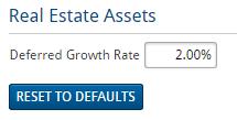 Setting real estate asset growth rates To change the growth rate defaults for real estate assets, follow these steps: 1. Go to the Plan Management Assumptions General page. 2.
