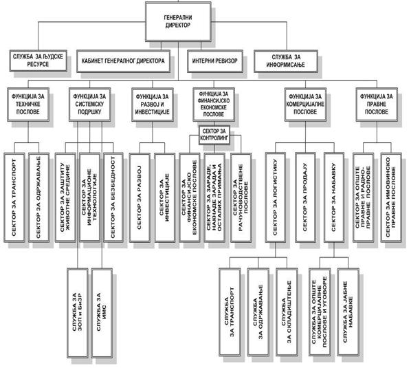 Slika 4.12. Organizaciona šema Preduzeća TN Organizaciona struktura preduzeća je kombinacija funkcionalne i procesne strukture, a delimično i matrične strukture.