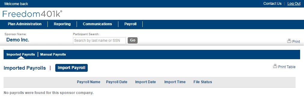 Select the Imported Payrolls tab and then select the Import Payroll. 3. Click on the link to upload a secure file.