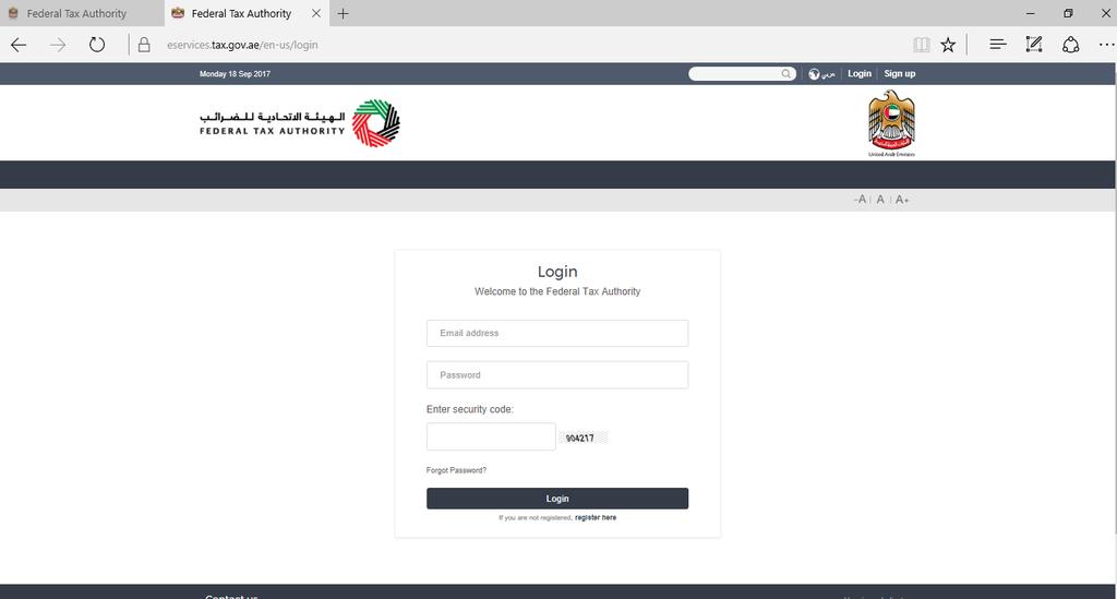 The FTA registration portal After the first time accessing the