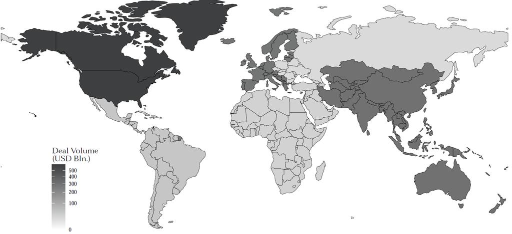 Global M&A Heat Map North America USD 589.3B 1. Skadden Arps Slate Meagher & Flom LLP 27.5% 2. Paul Weiss Rifkind Wharton & Garrison 19.8% 3. Cravath Swaine & Moore LLP 18.8% Western Europe USD 284.