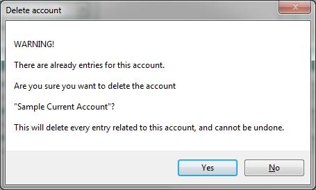 To Delete an account, click on the Delete button for the applicable account. You will be prompted to confirm whether or not you want to proceed.