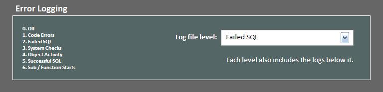 Error Logging Under normal circumstances this option should not need to be changed.