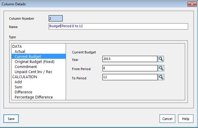 Select Current Budget in the DATA area Choose the From Period by typing in the period or clicking on