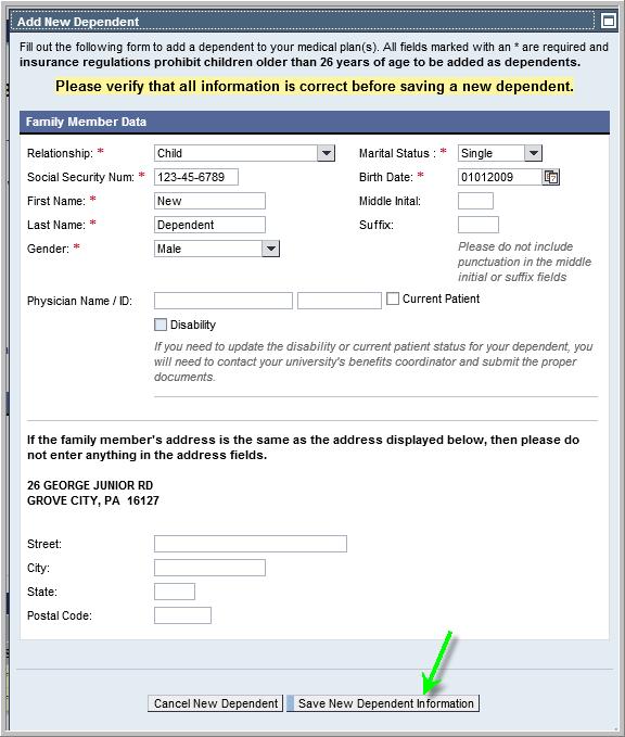 Employee Self-Service (ESS) Screens Benefits Benefits Enrollment PEBTF Enrollment Page 8 of 12 6.5.2. The Add New Dependent window will appear.