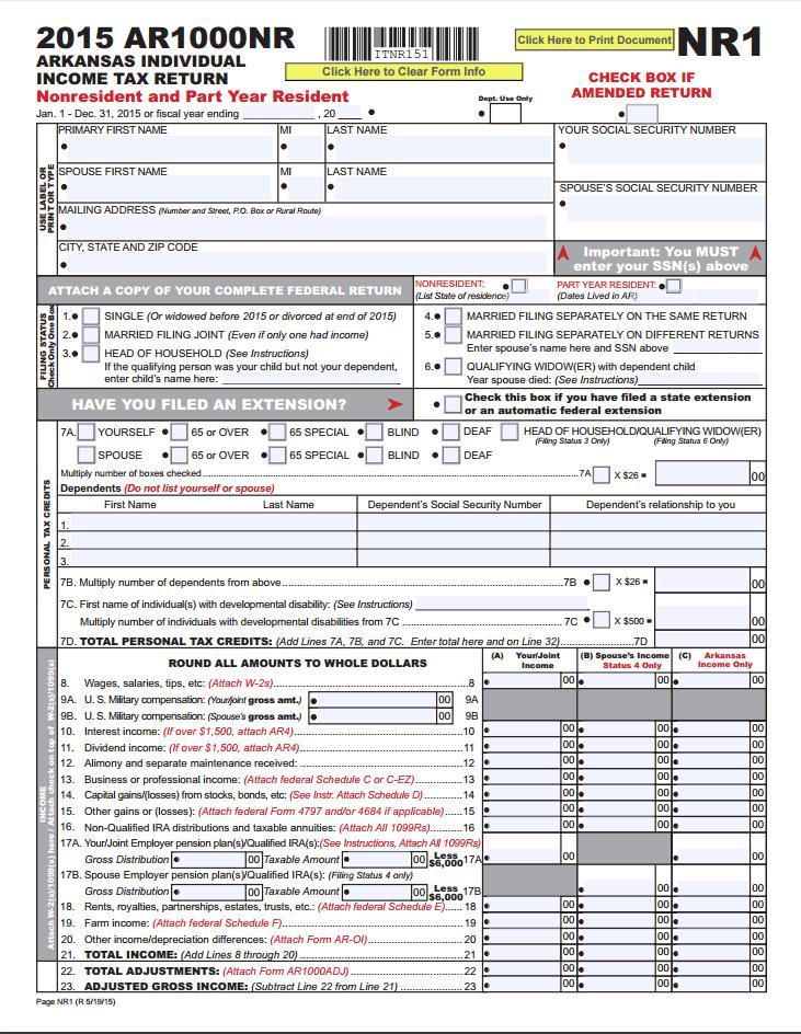 Arkansas Tax Return (Tax Software CAN T do state returns) To prepare your Arkansas Tax Return choose one of the following forms: 1.