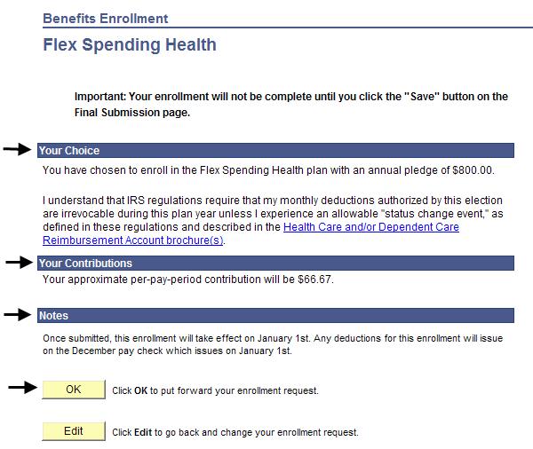 The Flex Spending Health recap page displays.