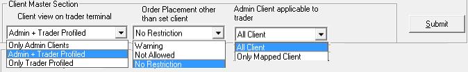 Trader Section The Admin user can Add traders in the Trader entitlement screen by selecting Add from the dropdown box and entering following details for a trader viz :- Branch, Group, Trader ID and
