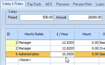 To add the new Hourly Rate: click on the word <None> in the grid, underneath the second Manager rate. Click the arrow that appears.