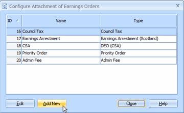 Attachment of Earnings Orders These also need to be set up at company level then allocated to employees.