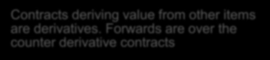 Contracts deriving value from other items are derivatives.