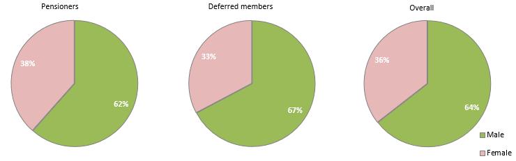 Percentage of pensioner or deferred members Overall, males make up 64 per cent of members of transferred schemes. 11.4 Gender Chart 11.