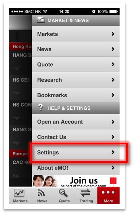 Personalize your emo! app settings 1. Tap on Settings. 2.