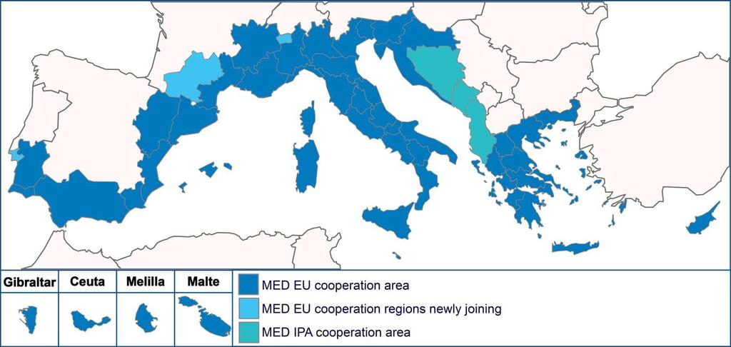 The MED Programme 2014-2020 13 States from the Mediterranean coastal regions Out of