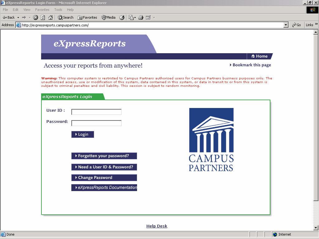 After connecting to our expressreports Web site, enter your