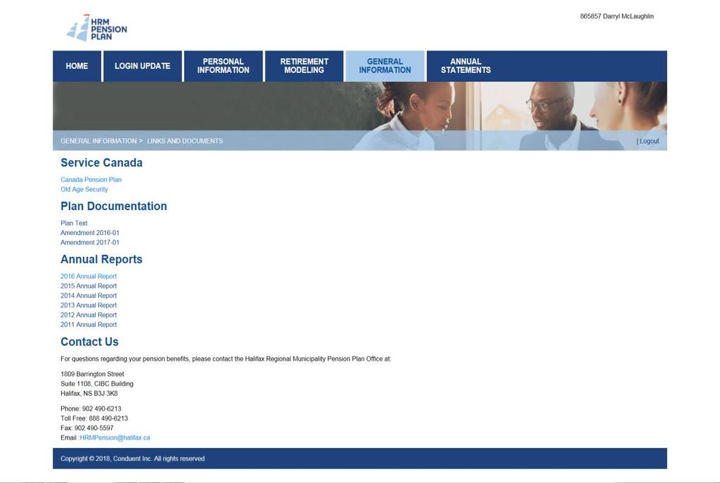 The General Information Page Below is a screenshot of the General Information page: The General Information page provides members with links to various pension related information.
