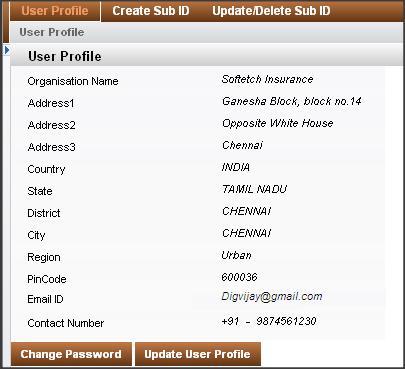 User Profile for Master ID User Profile for Master ID When user you logs into the portal, the User Profile screen is displayed.