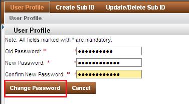 User Profile for Master ID Figure 19: User Profile - Change Password screen 2. In Old Password field, enter the current password. 3. In New Password field, enter the new password. 4.