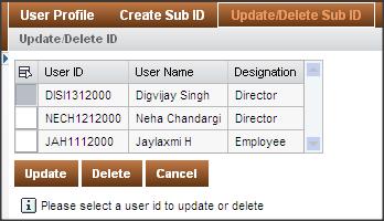 Updating a Sub ID Updating a Sub ID User can update the details of the sub IDs created as well. Updating a Sub ID 1.