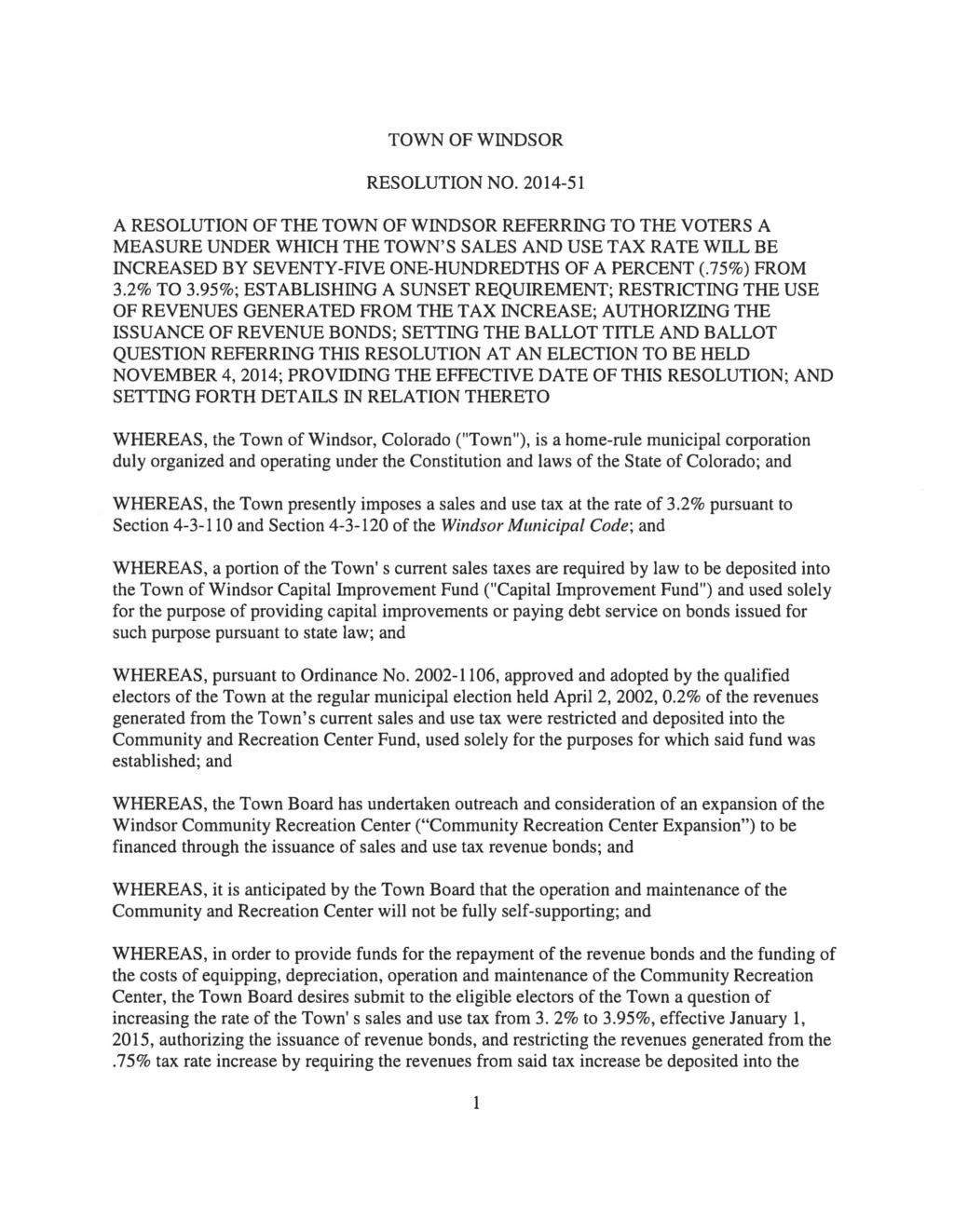 TOWN OF WINDSOR RESOLUTION NO.