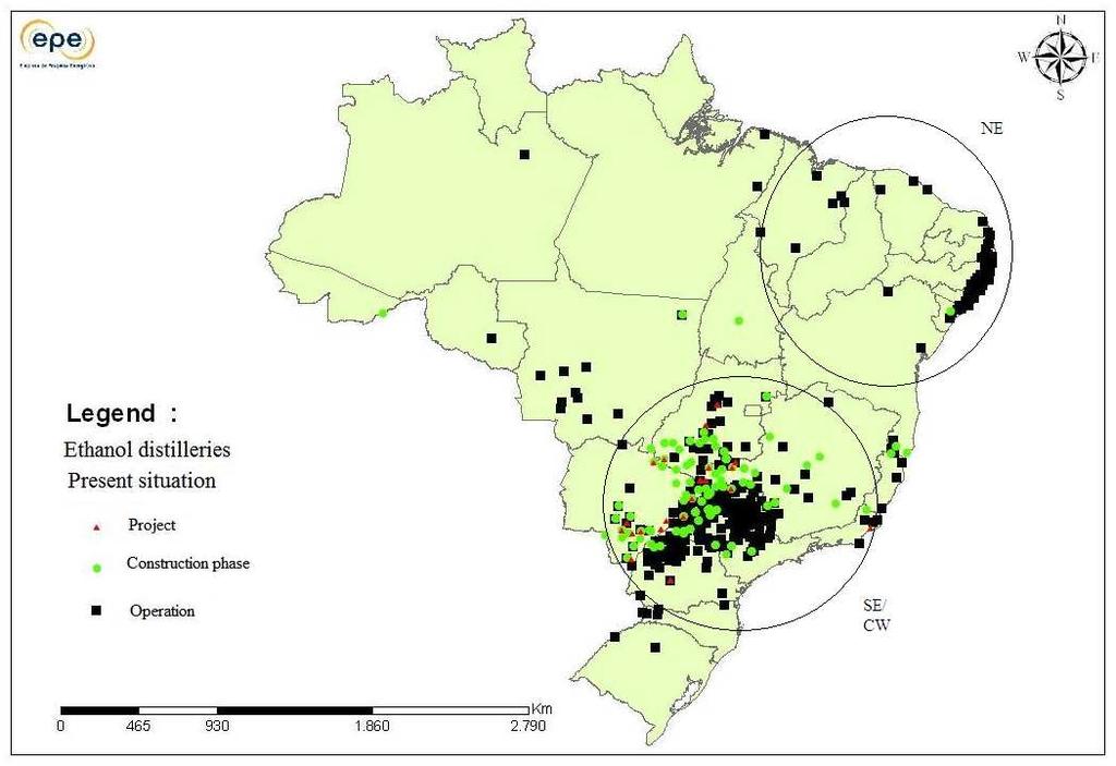 ECLAC Project Documents Collection Southeast regions in Brazil will likely increase their share in ethanol production in the country, while the northeast region, currently the second most important,