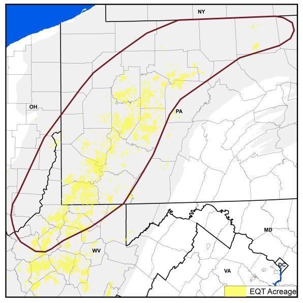 Utica Play 400,000 EQT acres 3,000 locations 1 well online* 2 wells in progress ~13,000 deep 5,400 lateral $12.5 $14.0 MM / well** Scotts Run 591340 Greene County, PA 3,221 treated interval 24 hr.