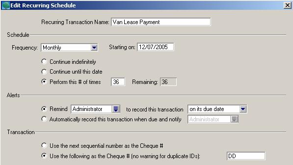 Spend Money 6 Recurring Transaction Options You have used two ways of setting up the recurring transaction but there are several other setting combinations you could use.