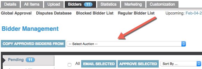 Approving Bidders from Past Sales This drop-down box allows you to Approve bidders from
