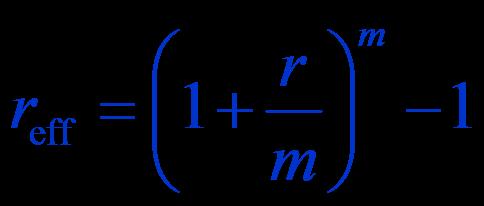 Effective Rate of Interest Formula Solving the last equation for R we obtain the formula for computing the effective rate of interest: where m r reff