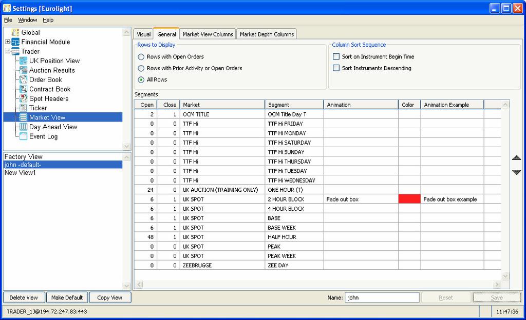 General In the General tab you can define what Rows to Display, the Sort Sequence of the three main Columns and how many Rows you want to display for each Market Segment.