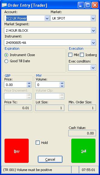 Order Entry The basic Order Entry tool allows for entry of a single order. It can be opened from the View list, by pressing on the tool bar or by clicking on the row of the contract.