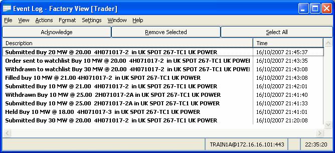 The Event Log displays an overview of events that happened with your orders in the markets. The events that are displayed depends on your settings.