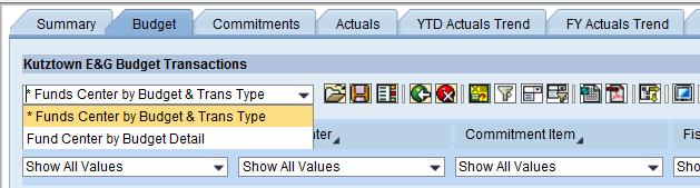 Changing Data Content Many options are available for changing the content of BI Reports in the drop down menus.