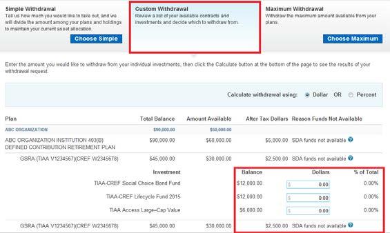 Step 4A: Choose Simple Withdrawal and enter the dollar amount you want to withdraw. Then click Calculate and go to Step 5.