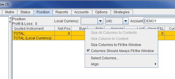 10.To View Your Position Columns can be customized