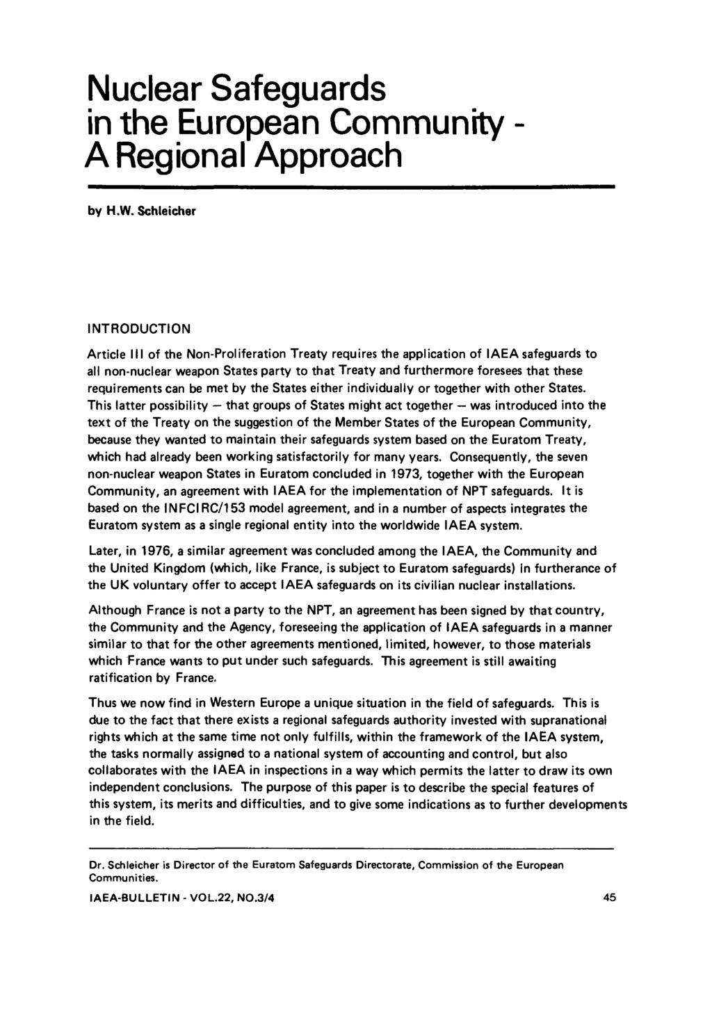 Nuclear Safeguards in the European Community - A Regional Approach by H.W.