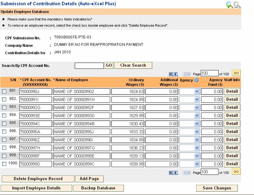 2.5 OTHER FUNCTIONS Add New Page a) For Auto-eXcel Plus, each page can display up to 10 employee records.