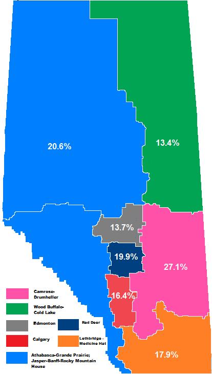 Regional profile Figure 14: Per cent Self Employed by Economic Region Alberta: 16.