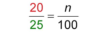 Find the Percent A. Twenty is what percent of 25? Twenty is being compared to 25.