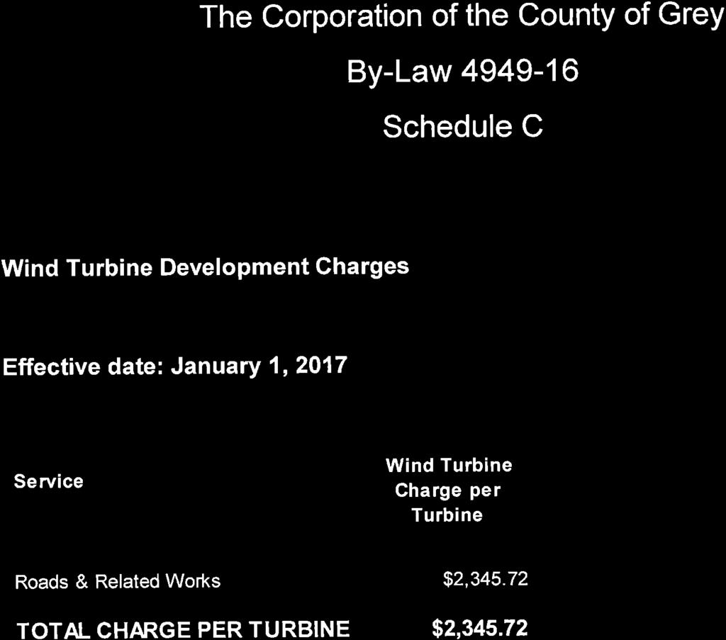 The Corporation of the County of Grey By-Law 4949-16 Schedule C Wind Turbine Development Charges Effective date: