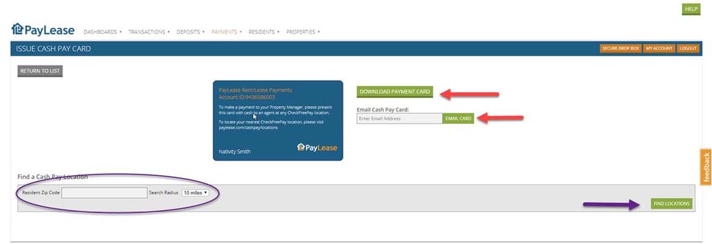To print/email their Cash Pay card: Click Issue Cash Pay Card Select your