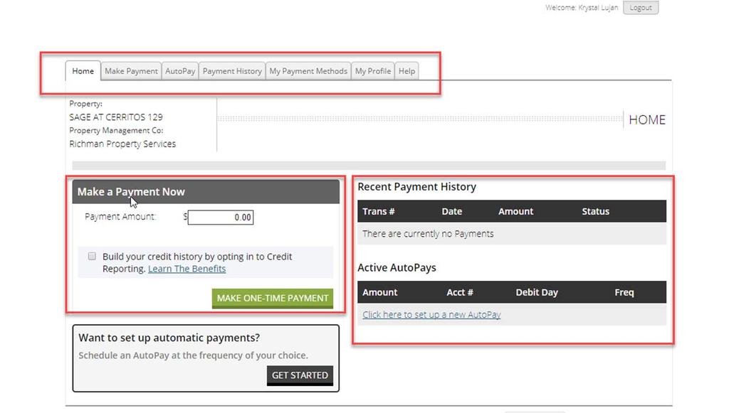 Resident Self-Service Once their account is created, they can: Make payments View their history See
