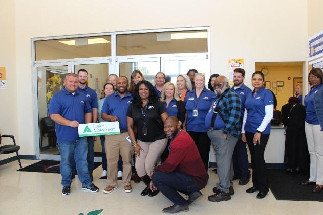 Below, 20 JEA Ambassadors participated in the Junior Achievement School Takeover at Duval Charter Schools West Campus where they taught K 2 nd graders about finances, entrepreneurial success.