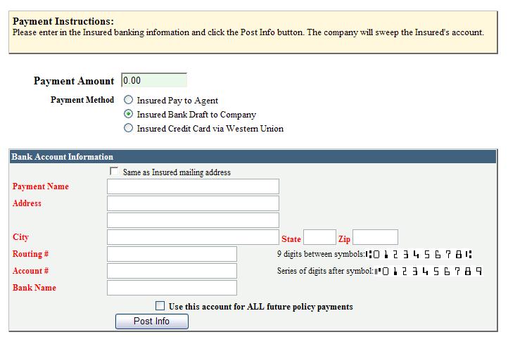 If insured bank draft-to-company, it is an electronic check (see example above). Enter all information.