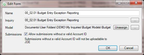 Important: Use extreme caution in setting the option to allow submissions without a valid Account ID.